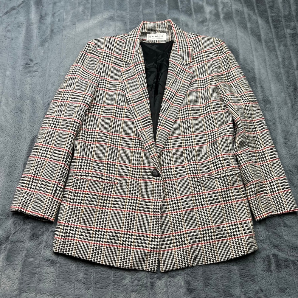 Dumas Vintage Plaid Blazer Made in USA Red Tan Glen Check Single Button Jacket